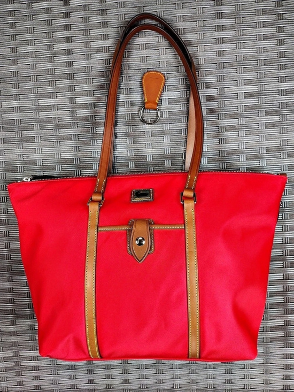 Dooney & Bourke Nylon Zip Pocket Tote Red & Brown